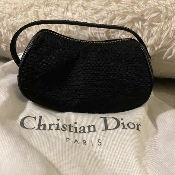 ❤️SOLD❤️Unused Authentic DIOR Black Cannage Mini Pouch in Canvas w Leather Trim - Picture 2 of 8